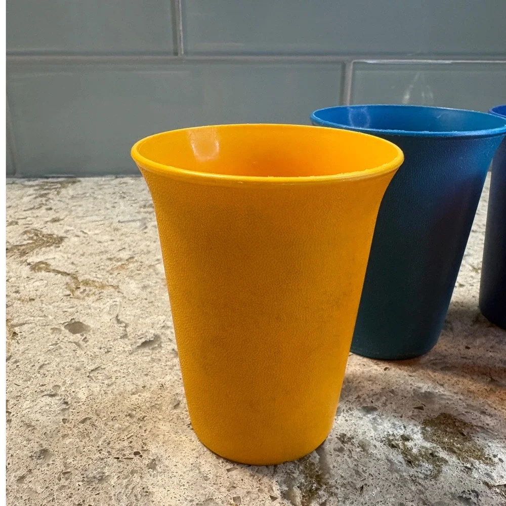 Vintage Tupperware Tumblers Set of 4 Primary Colors Stackable Textured Cups